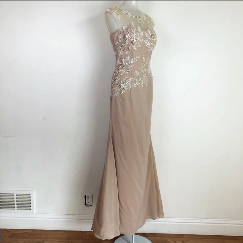 Franssical sequin applique chiffon champagne Gown - Picture 2 of 10